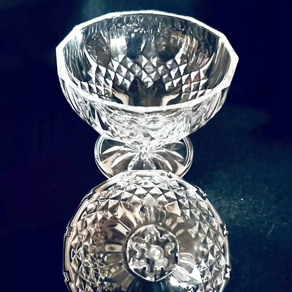 Longchamp Cut Crystal Footed Candy Dish w Lid Clear Geometric Pattern VTG '80s - Picture 9 of 9